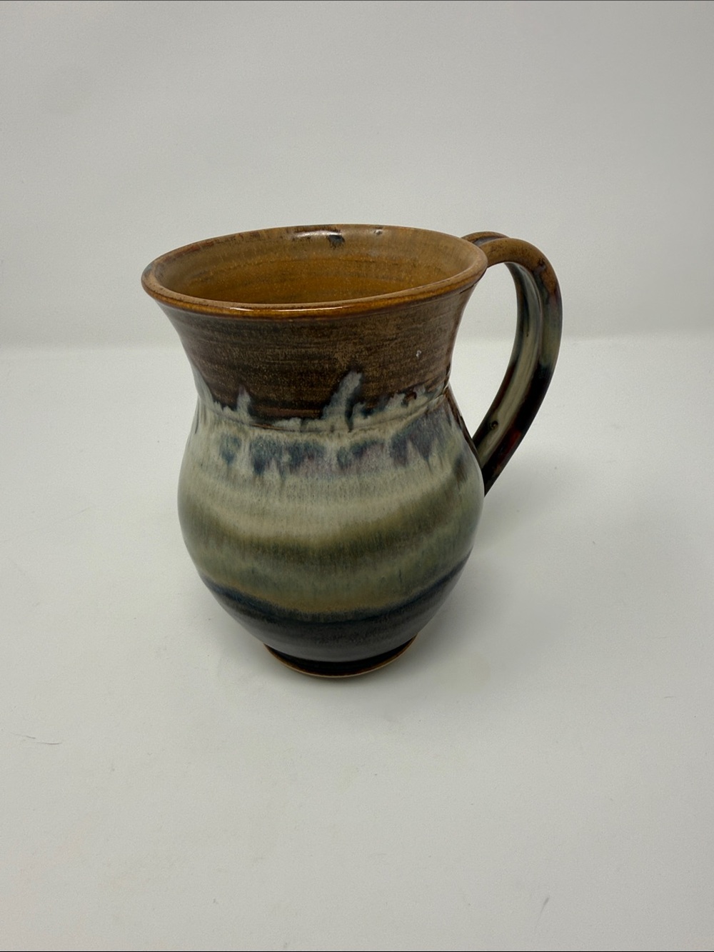 Handcrafted Ceramic Pitcher Vase in Brown and Green